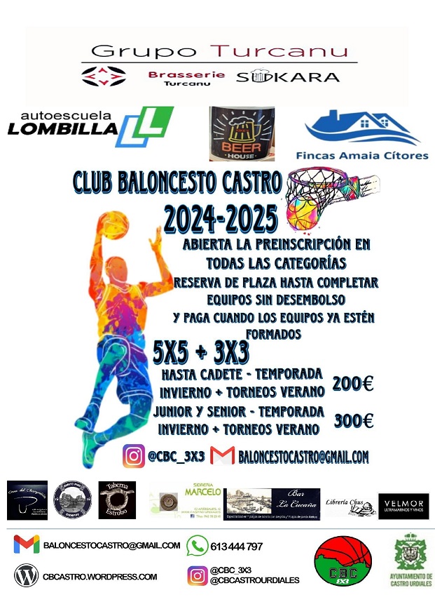 Abierta preinscripciones Temporada 2024 - 2025 - Club Baloncesto Castro