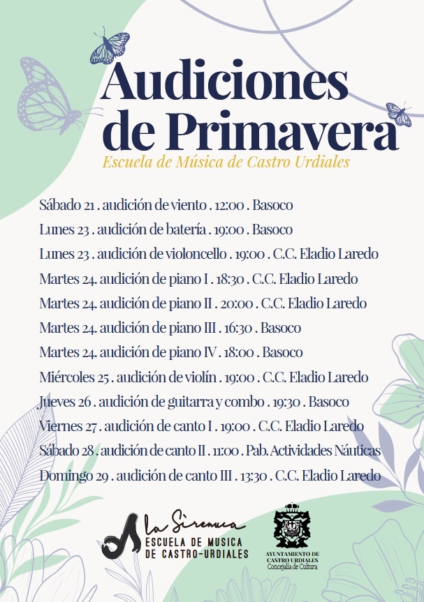 Audiciones de Primavera 2026 - Escuela de Música "La Sirenuca"