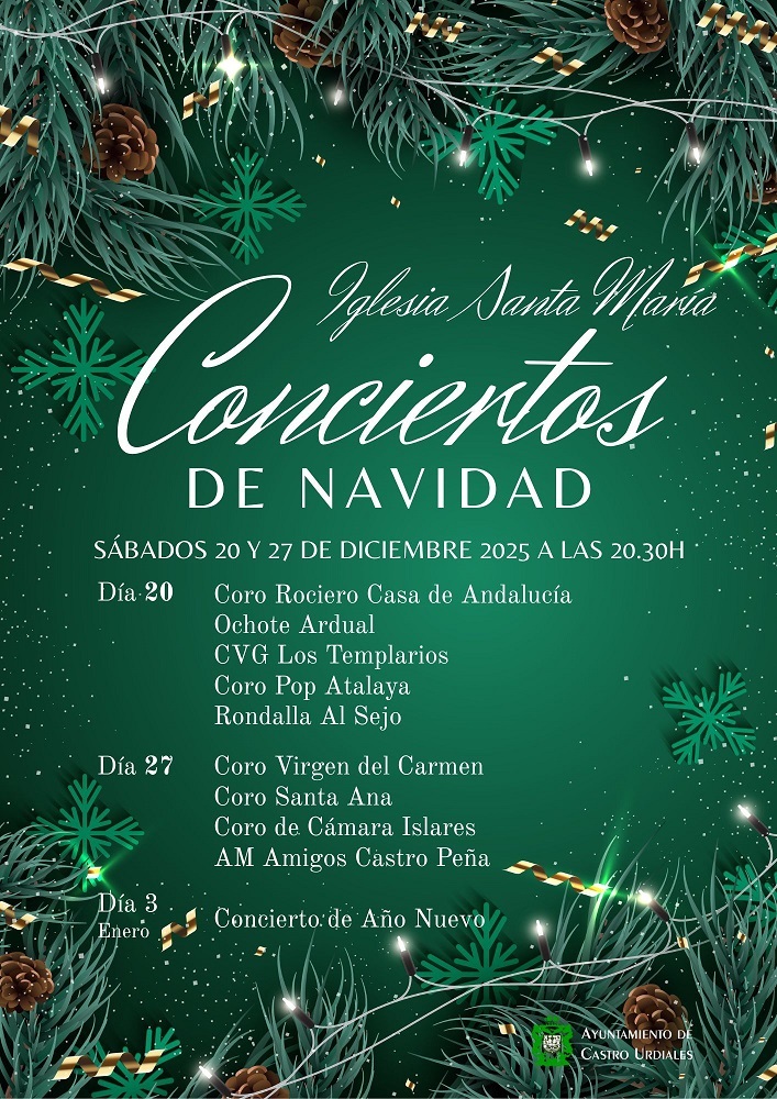 Conciertos de Navidad 2025 - Coro Virgen del Carmen, Coro Santa Ana, Coro de Cámara Islares y la  Asociación Musical Amigos Castro Peña