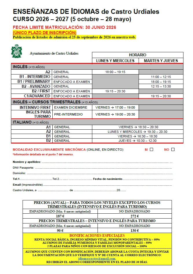 Escuela Municipal de Idiomas 2026/2027