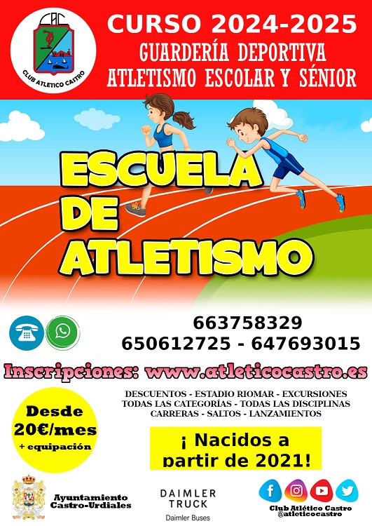 Guardería Deportiva Atletismo escolar y sénior - Curso 2024/2025