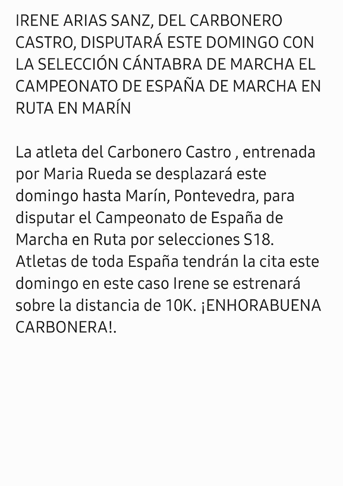 Irene Arias Sanz, Carbonero Castro, en la selección Cántabra de Marcha ...